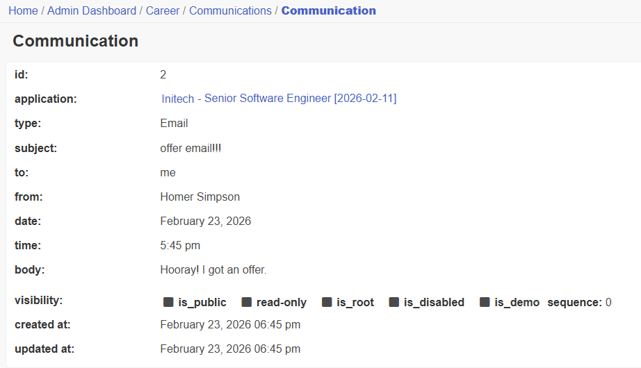 application communication view