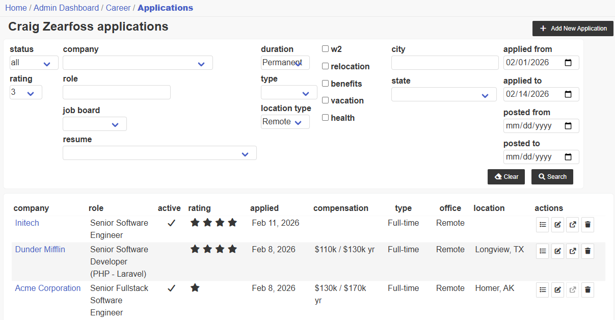 applications listing